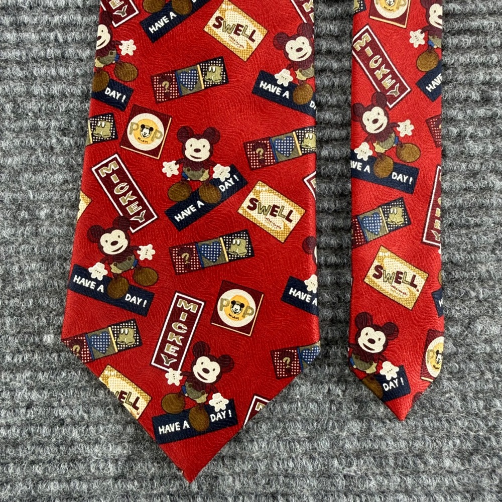 Mickey Unlimited Disney Mens Red Mickey Mouse Retro Swell Polyester Necktie